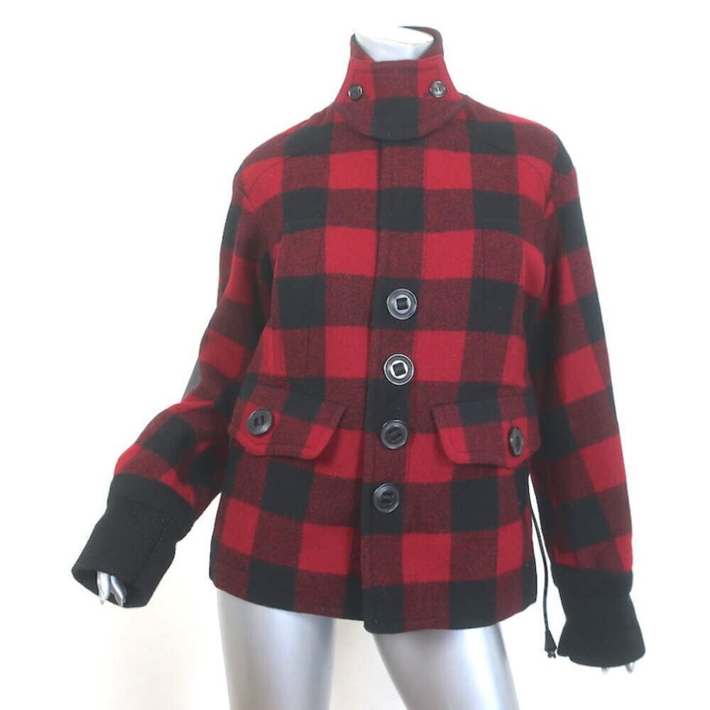 Dsquared2 Buffalo Plaid Leather Elbow Patch Jacket Red/Black Wool Size 42